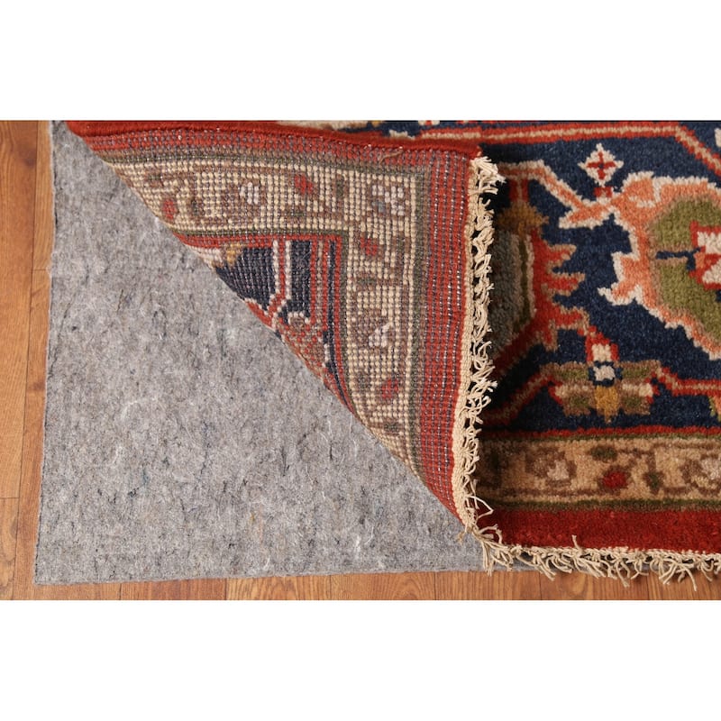 Floral Heriz Serapi Indian Large Area Rug Hand-Knotted Wool Carpet - 8'11"x 17'11"