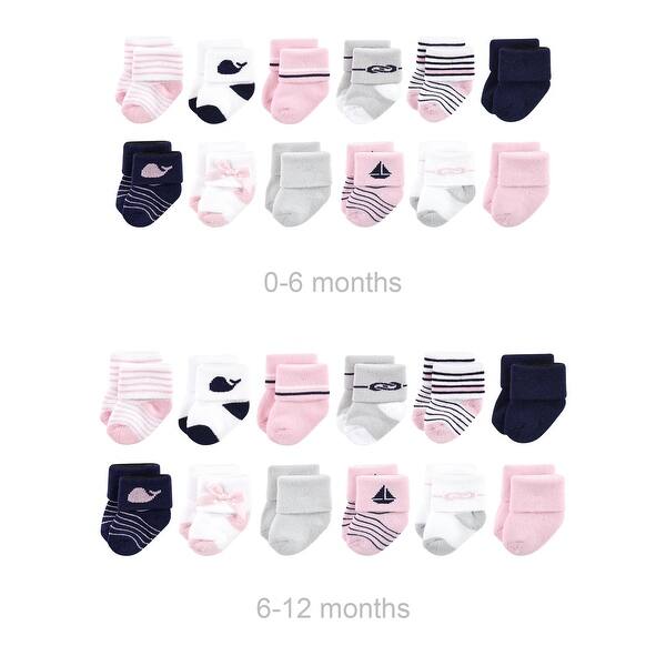 slide 1 of 1, Luvable Friends Infant Girl Grow with Me Cotton Terry Socks, Sailboat, 0-6 and 6-12 Months - Sailboat 24-Pack Sailboat 24-Pack - 0-6 and 6-12 Months