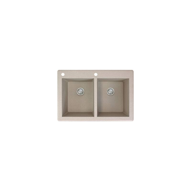 Transolid Radius 33in x 22in silQ Granite Drop-in Double Bowl Kitchen Sink with 1 Pre-Drilled Faucet Hole - 22" x 33" x 9.5"/CA