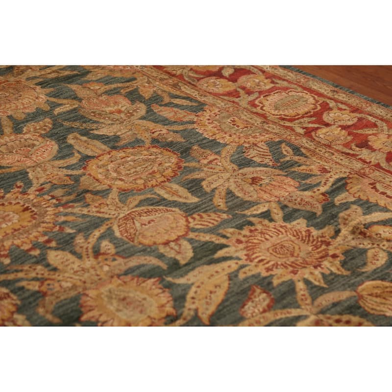 Floral Green Agra Indian Area Rug Hand-Knotted Wool Carpet - 8'0"x 10'0"