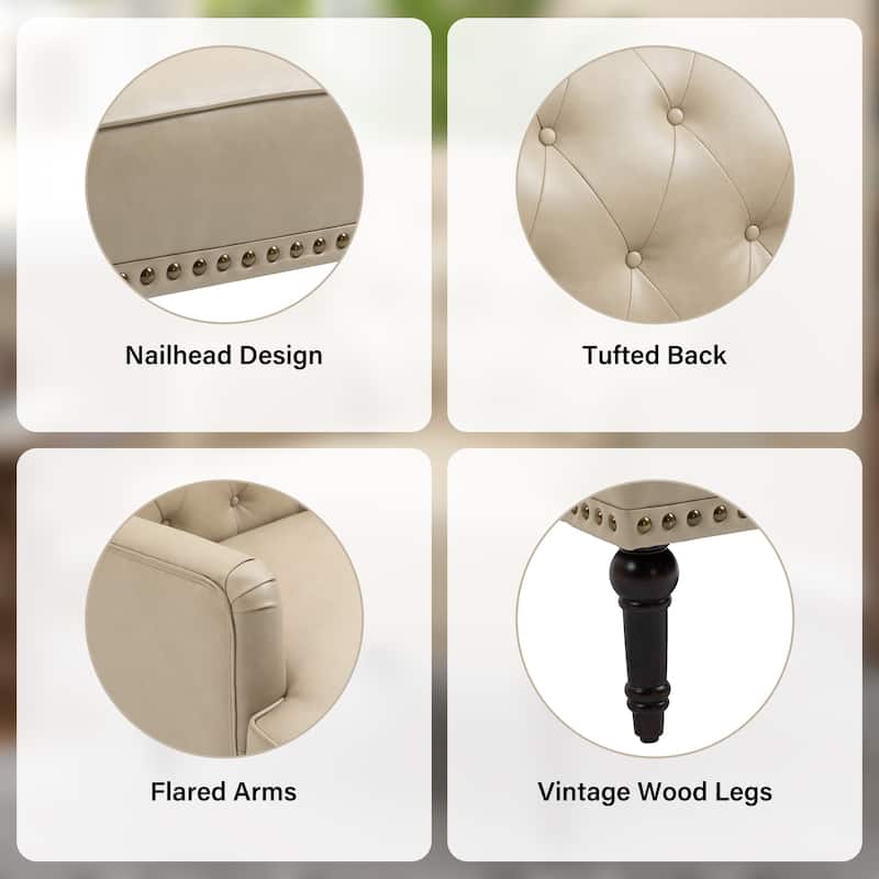 Tufted Vegan Leather Accent Chairs Armchairs with Nailhead Trim