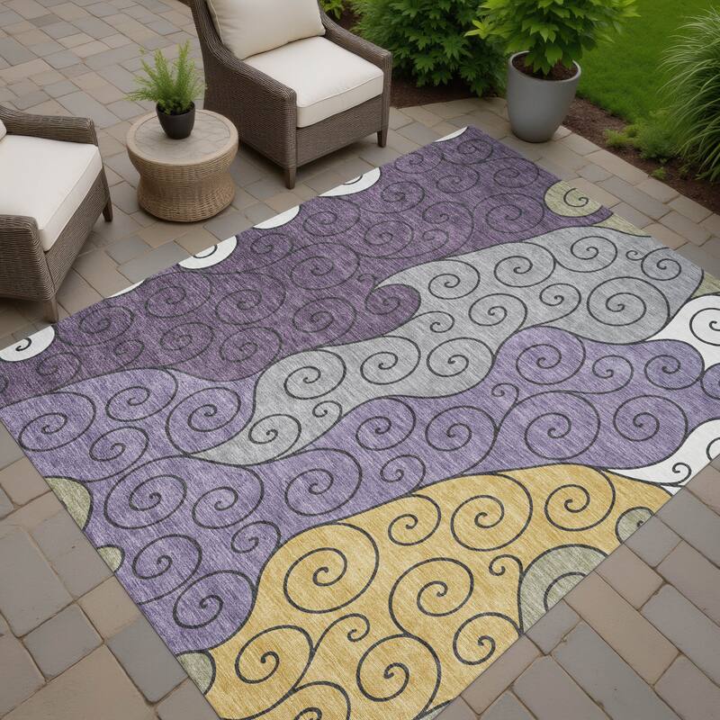 Machine Washable Indoor/ Outdoor Swirly Chantille Rug