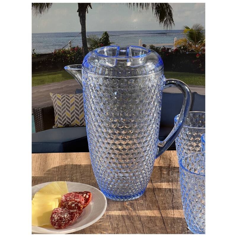 Water Pitcher with Lid, Diamond Cut Unbreakable Plastic Pitcher