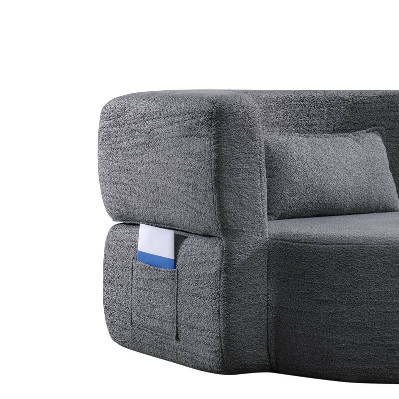 Folding Sofa Bed Convertable Fabric Couch, Floor Sleeper 2-in-1 Out Futon Lounge Upholstered Couch with Side Pockets