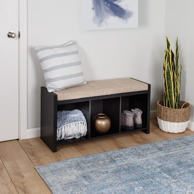 MDF and Linen 3-Cube Storage Bench with Cushion