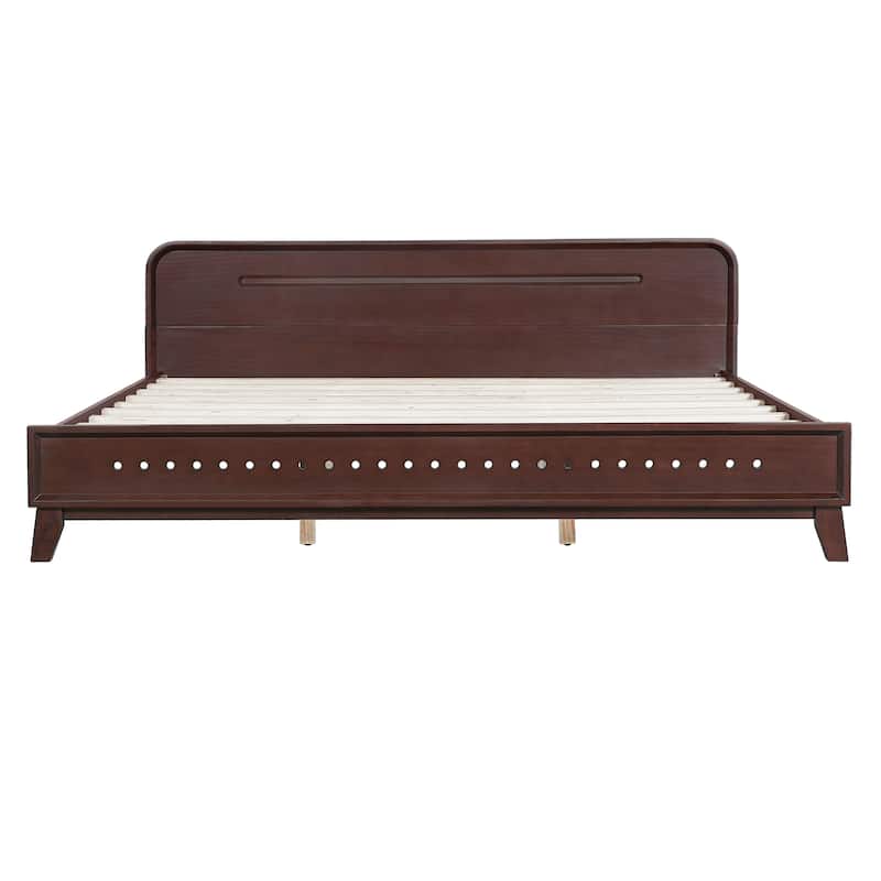 King Size Solid Wood Platform Bed with 800lb Capacity, No Box Spring Needed