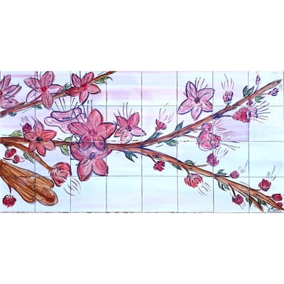 48x24 Floral Branch Design 32pc Mosaic Ceramic Tile Wall Mural
