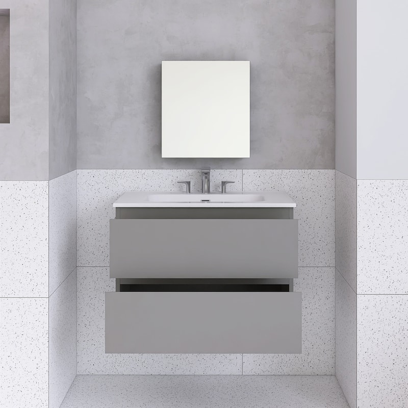 Floating Integrated Bathroom Vanity with Ceramic Sink, Three Faucet Holes