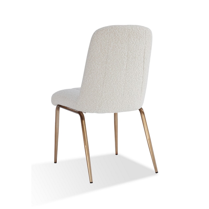 Rise 19 Inch Dining Chairs, Soft Boucle Upholstery, Set of 2, White, Bronze