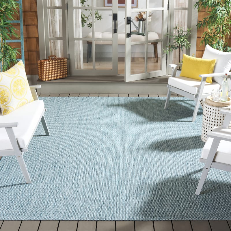 SAFAVIEH Courtyard Jonell Indoor/ Outdoor Patio Backyard Rug - 10' x 14' - Aqua/Grey