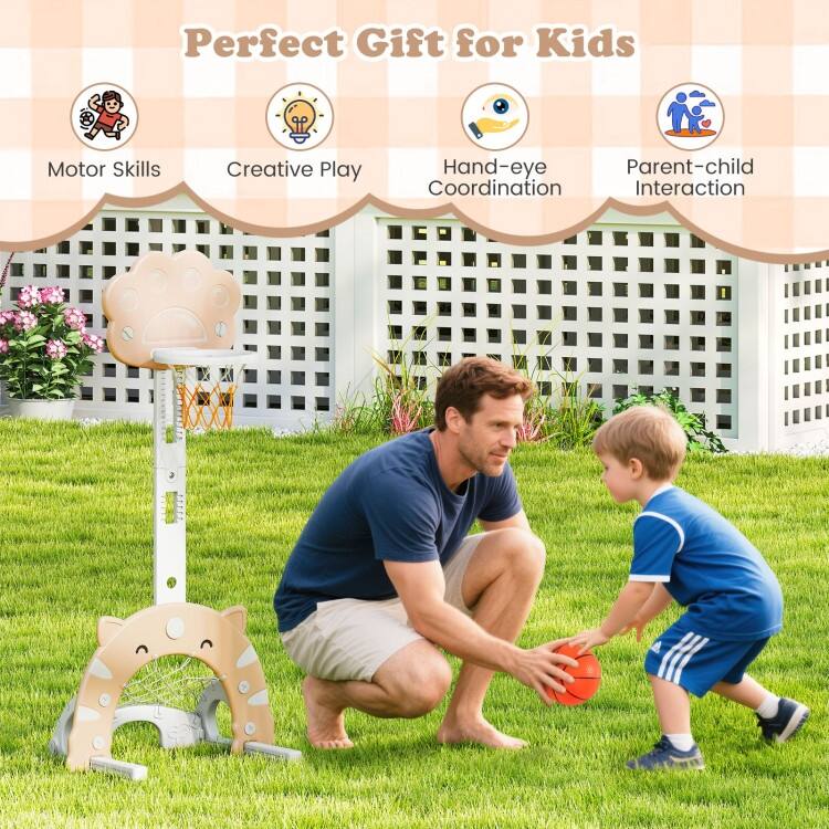 3 in 1 Kids Basketball Hoop with Basketball and Foldable Rim - 25.5" x 19" x 51"-59.5"