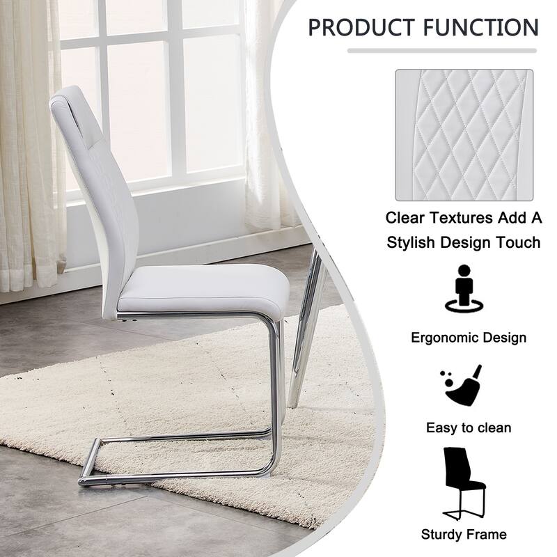 Faux Leather Dining Room Chairs with Upholstered Seat, Modern Kicthen Chairs Armless Accent Chairs with Metal Legs, Set of 4