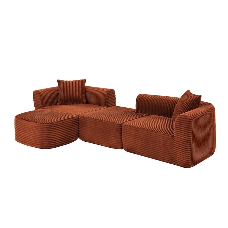 114" Modern Corduroy Modular Sofa with Movable Ottoman for Living Room