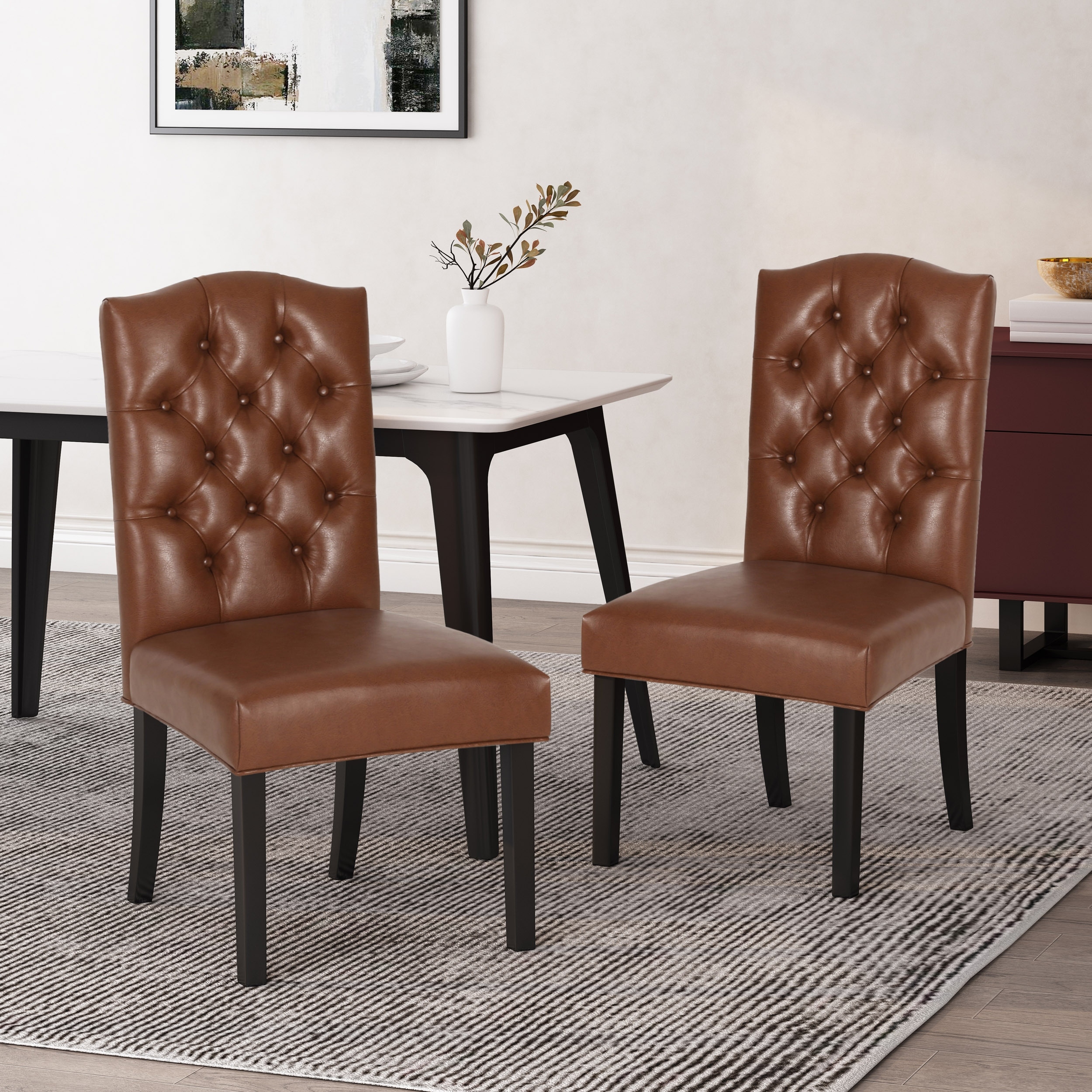 Tufted Dining Chair Set of 2, Upholstered Armless Chairs with Diamond Stitching and Birch Wood Legs