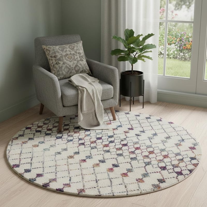 HomeRoots Peri Abstract Modern Round Area Rug - 5' X 5'