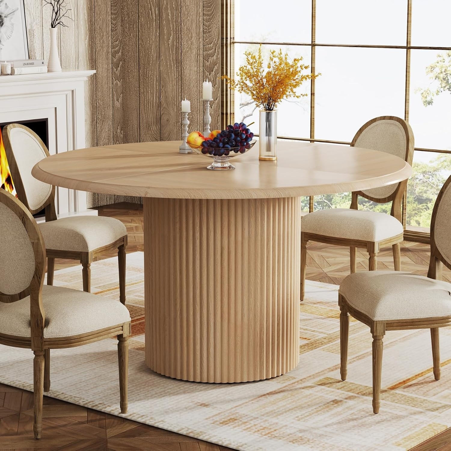 47-Inch Round Dining Table, Farmhouse Kitchen Table for 4-6
