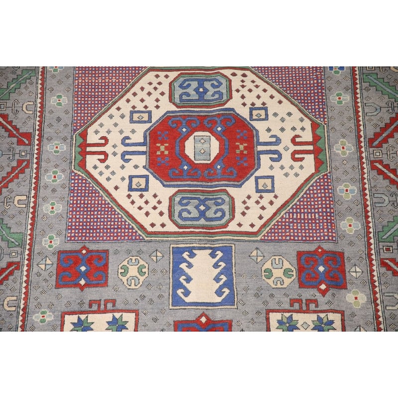 Geometric Kazak Area Rug Handmade Wool Carpet - 5'11" x 8'10"