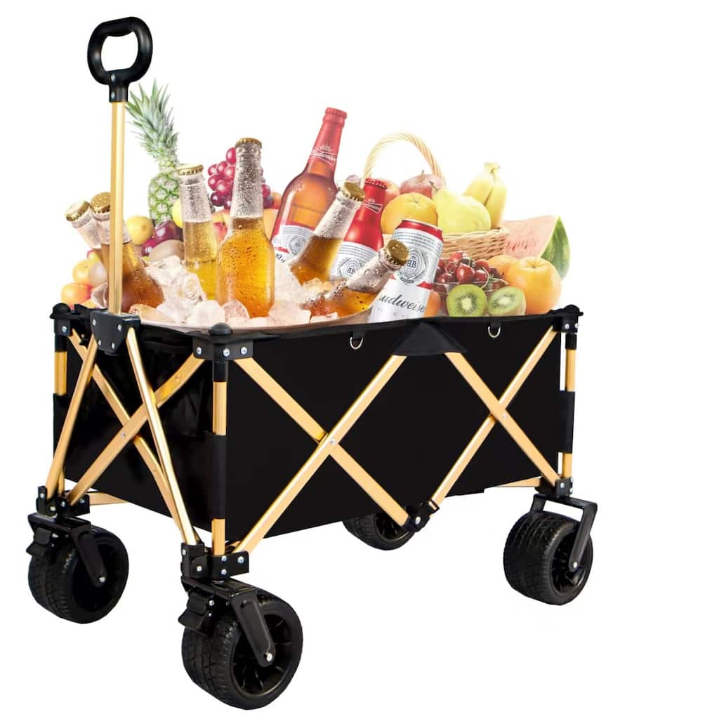 Collapsible Utility Wagon - 360° Rotating Wheels, Steel Frame, 200 lb Load, Compact Storage