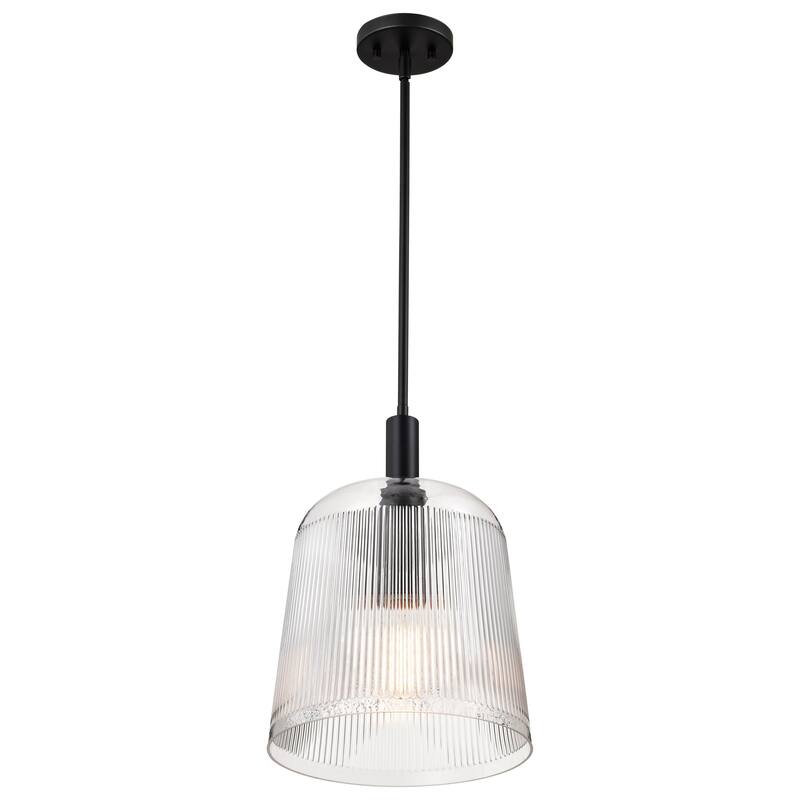 Grayson Large Pendant Matte Black Finish Clear Ribbed Glass - Matte Black