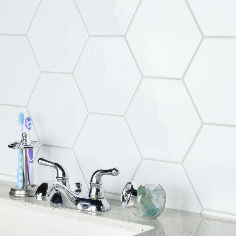 Merola Tile Hexatile Glossy Blanco 7" x 8" Porcelain Wall Tile