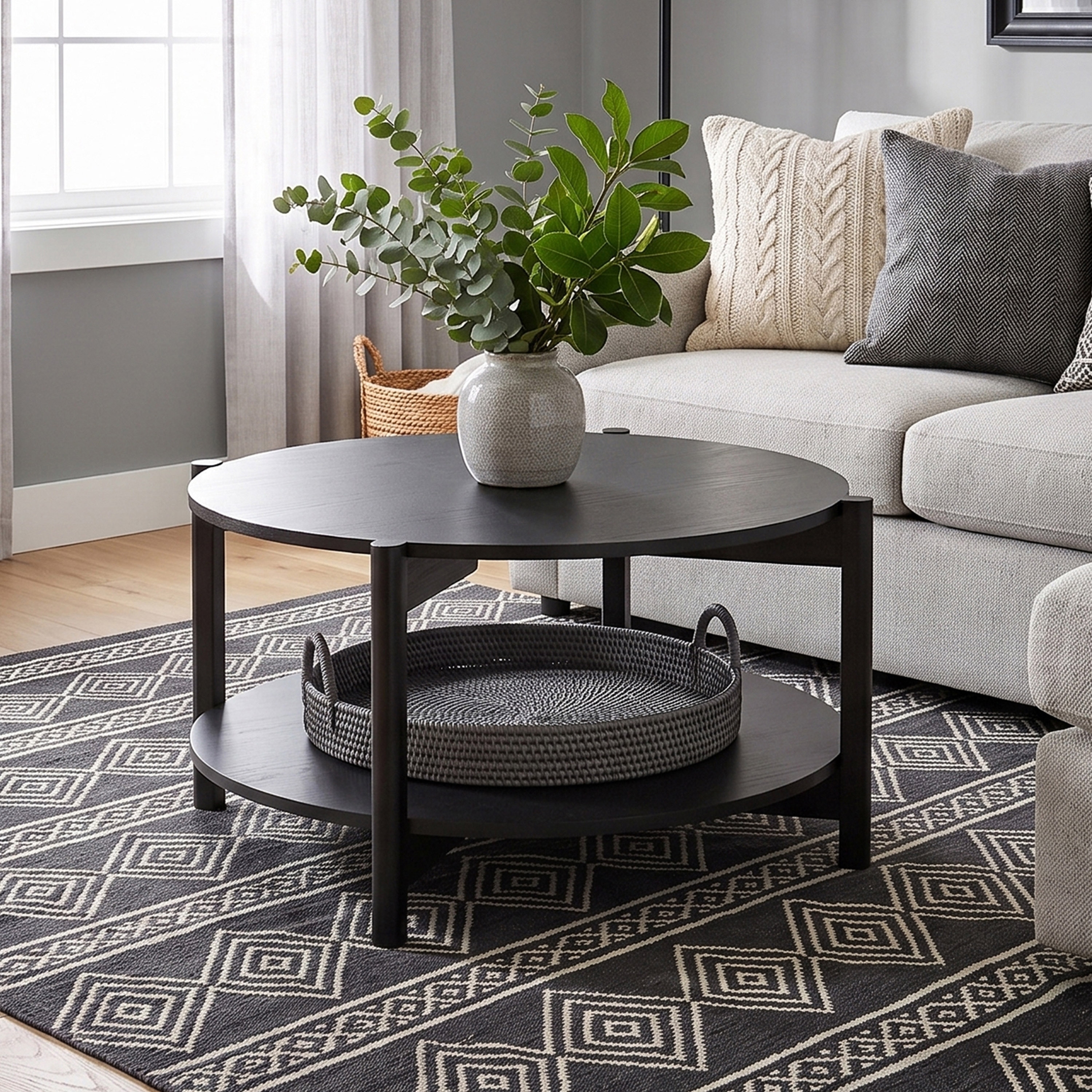 Furniture of America Rovion Round Wood Coffee Table with Open Bottom Shelf