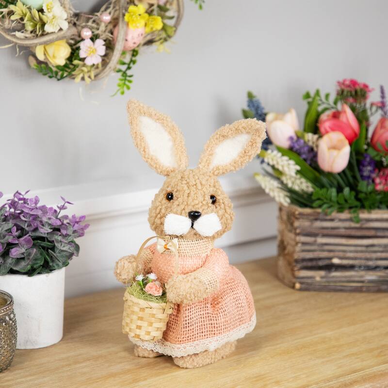 Plush Girl Easter Rabbit Decoration with Basket - 10"
