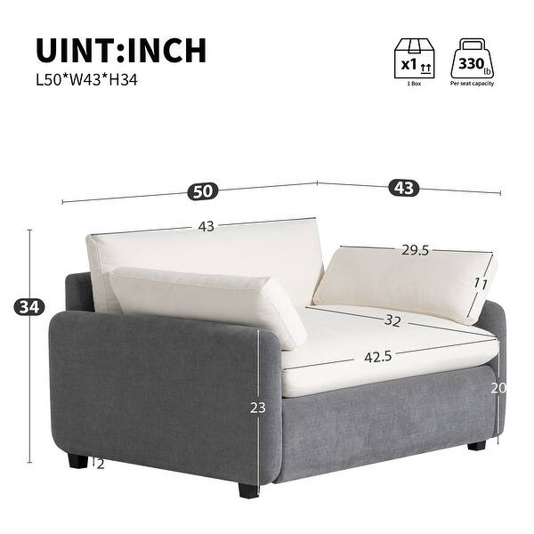 dimension image slide 2 of 3, Oversized Chenille Single Sofa for Living Room,Couch Lounge with Arm Pillows,3 Colors