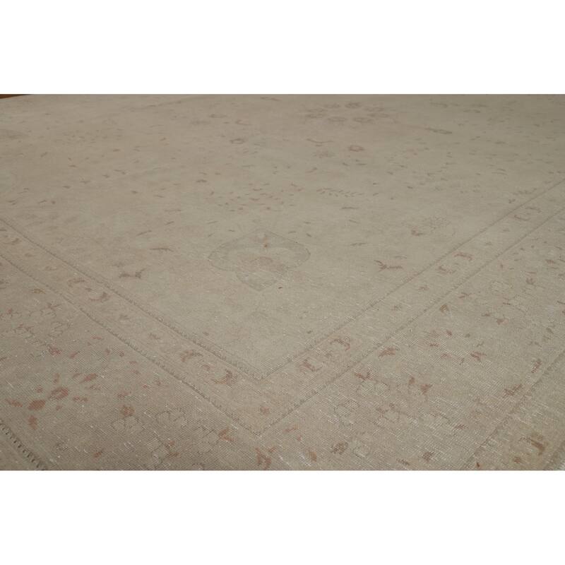 Distressed Tabriz Persian Vintage Rug Hand-Knotted Wool Carpet - 9'11" x 12'9"