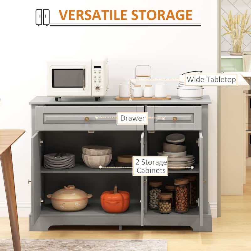 HOMCOM Sideboard Buffet Cabinet, Modern Kitchen Cabinet with 2 Drawers and Adjustable Shelves, Coffee Bar Cabinet, Gray