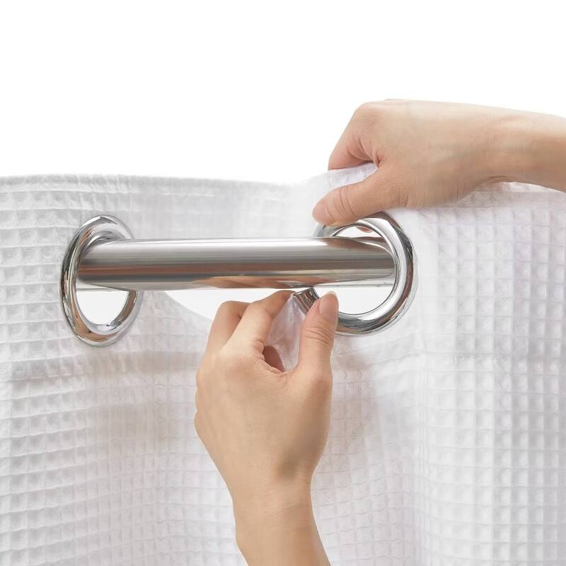 No Hook Cotton Blend Waffle Shower Curtain with Snap-in Liner