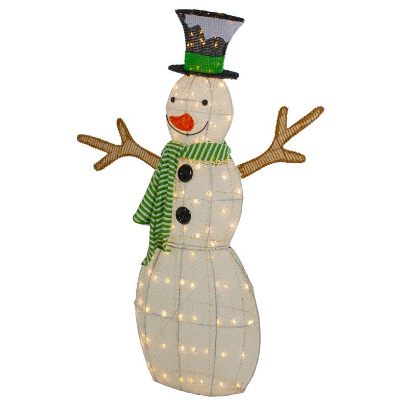 43" LED Snowman with Top Hat Green Scarf Outdoor Christmas Decoration - White