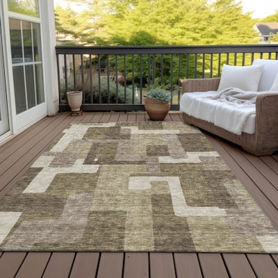 Machine Washable Indoor/ Outdoor Chantille Modern Blocks Rug