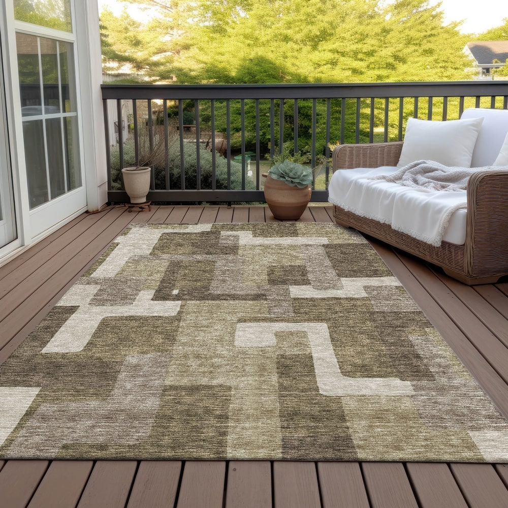 Machine Washable Indoor/ Outdoor Chantille Modern Blocks Rug