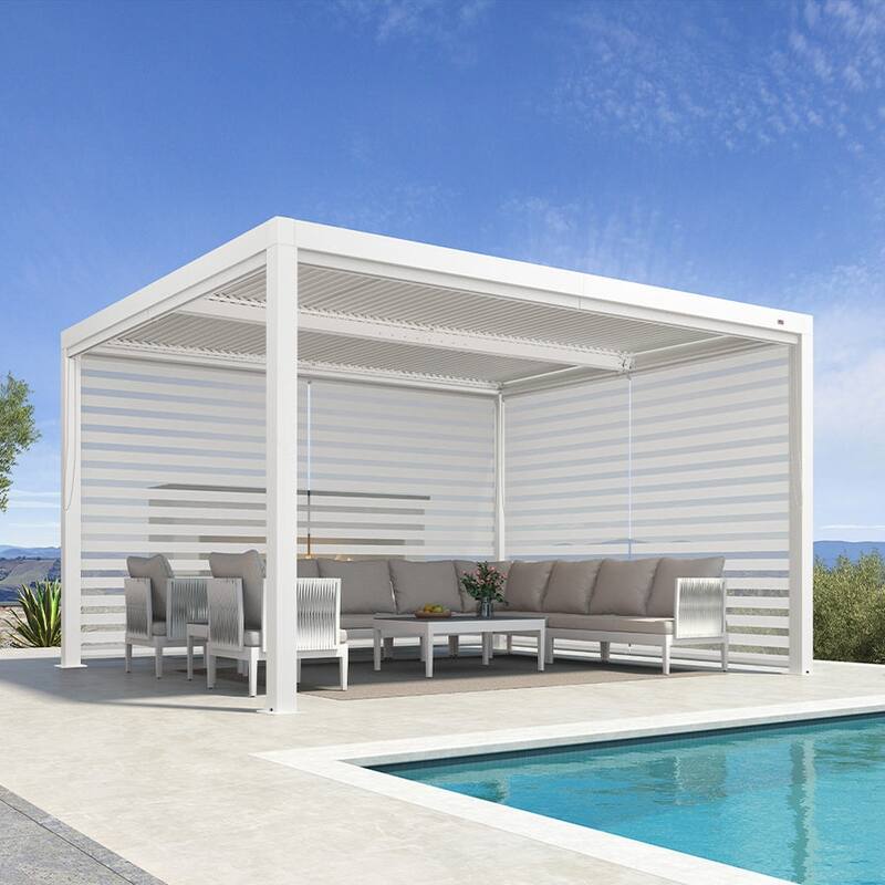 PURPLE LEAF Louvered Pergola Modern White Pergola with Adjustable Roof for Deck Backyard Garden