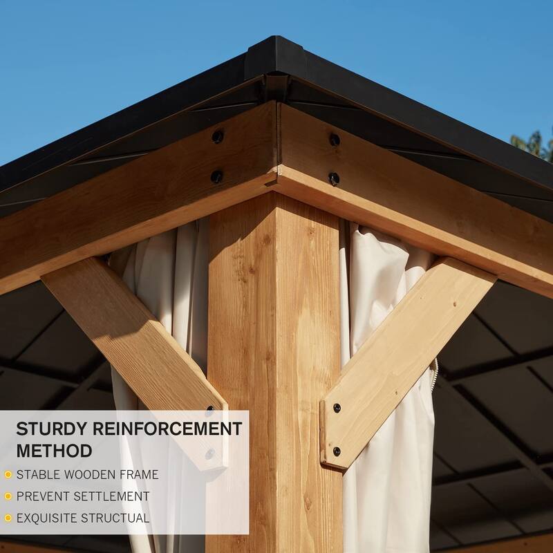 Cedar Wood Gazebo for Outdoors - Hardtop Waterproof Backyard Pergola, Natural Wood Patio Cover with Easy Assembly