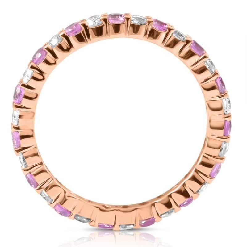 1 cttw Pink Sapphire & Diamond Wedding Eternity Ring Rose Gold