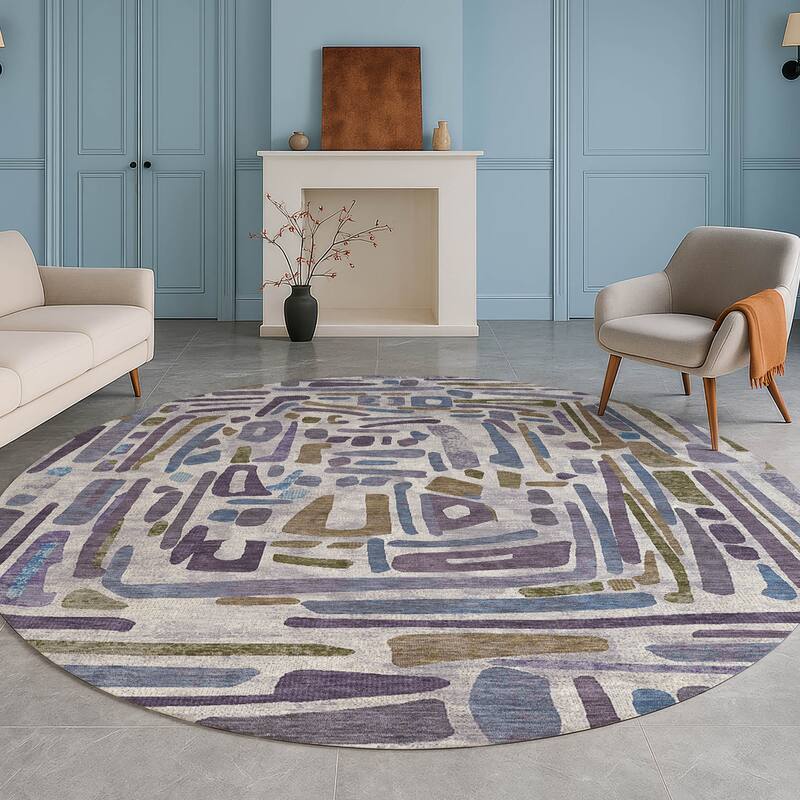 Machine Washable Indoor/ Outdoor Global Geo Chantille Rug