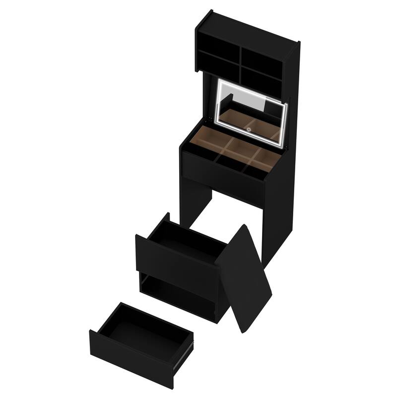 Dressing Table with Flip Top LED Illuminated Mirror, Makeup Vanity Dressing Table with Removable Upholstered Stool