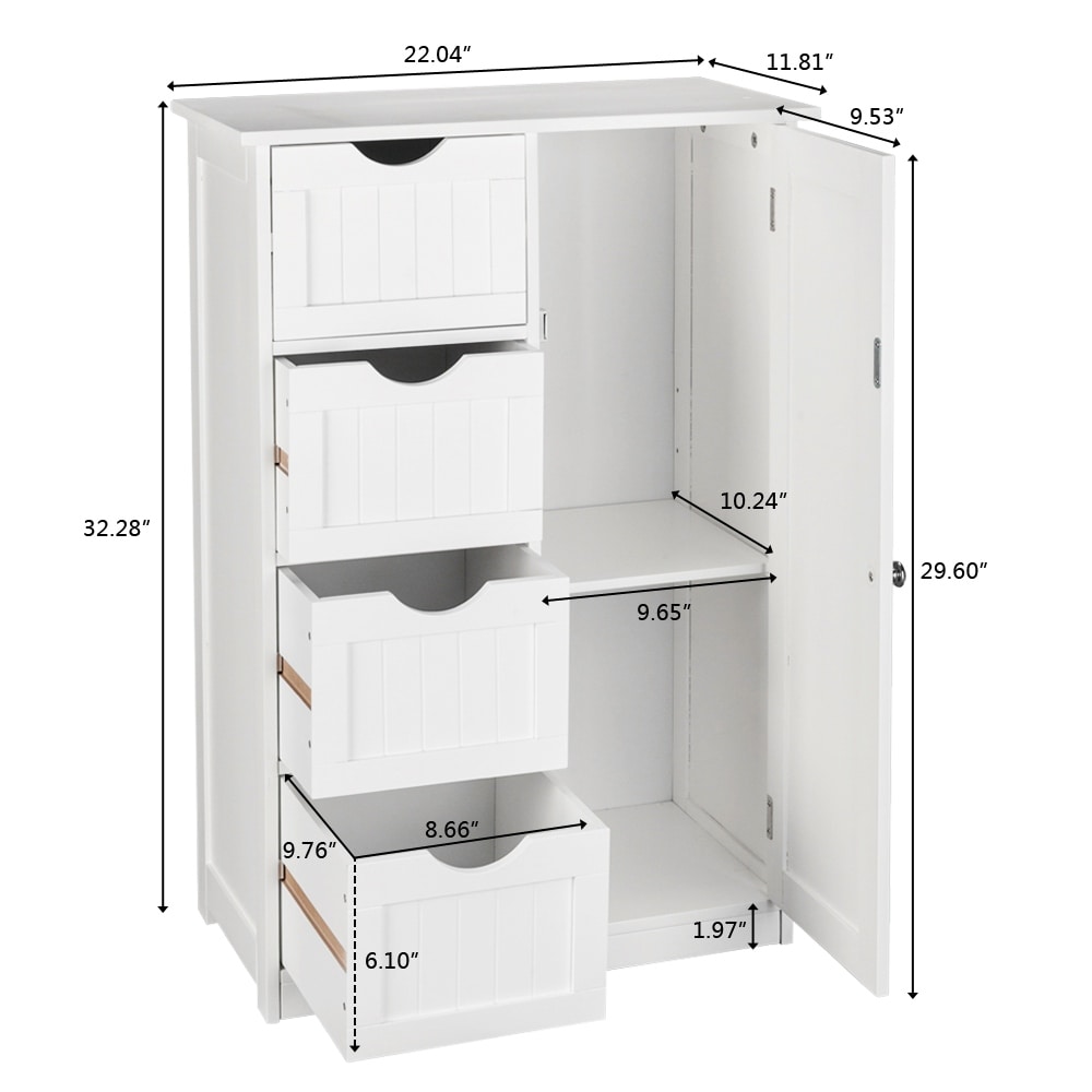 White Wood 4-Drawer 1-Door Bathroom Storage Cabinet - 32.68 H x 22.05 W x  11.81 D - On Sale - Bed Bath & Beyond - 32460526
