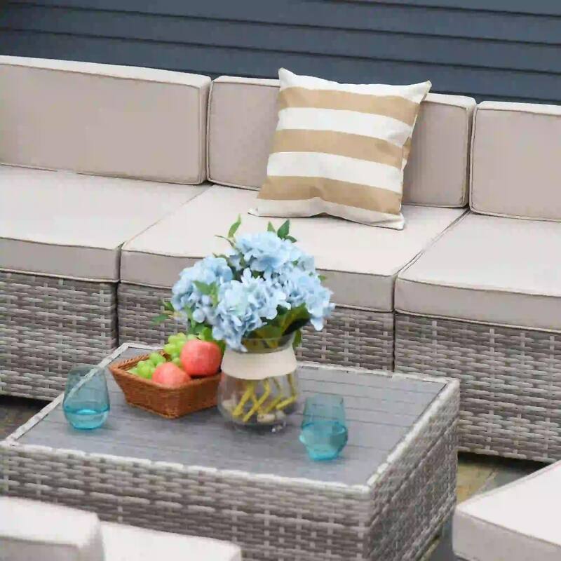 7PCS Patio Sectional, All Weather PE Rattan Sofa Coffee Table