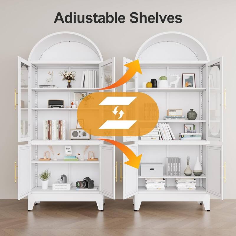 73" H Metal Tall Arched Kitchen Pantry Cabinet with Glass Door