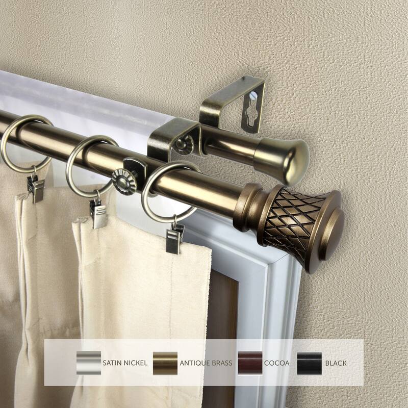 InStyleDesign Simona Adjustable Double Curtain Rod 13/16 inch dia. - 48 to 84 inches - Antique Brass