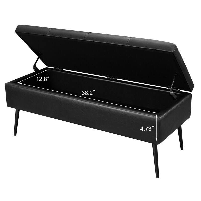Adeco 42" Faux Leather Storage Bench with Lift-Top Lid