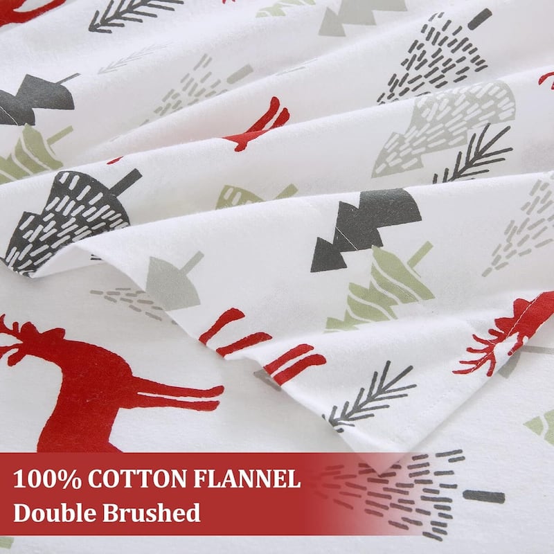 Christmas Red Christmas Reindeer Deer Bed Sheets Set with 16 Inches Deep Pocket