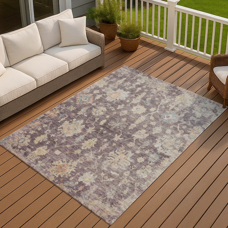 Machine Washable Indoor/ Outdoor Casual Traditional Chantille Rug - 5' x 7'6" - Eggplant