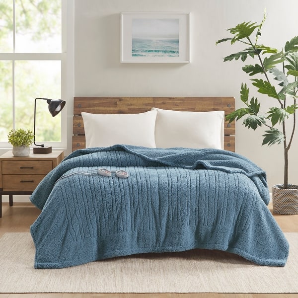 slide 2 of 11, Madison Park Sherpa Heated Blanket Full - Blue