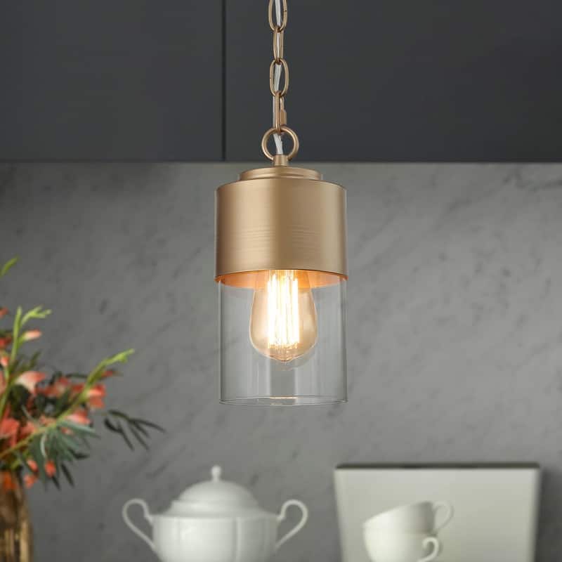 Velus Modern Glam Gold 1-light Glam Mini Pendant Lights Glass Kitchen Ceiling Lights for Dining Room - D5'' x H71''