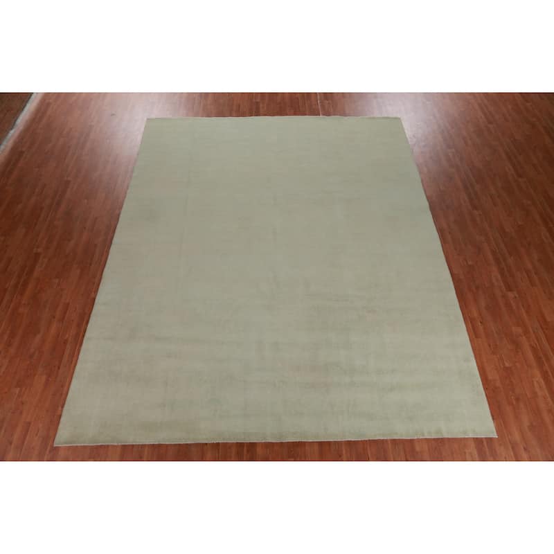Hand Knotted Oriental 100% Wool Carpet Modern Solid Green Gabbeh Area Rug - 12' 7'' X 10' 1''