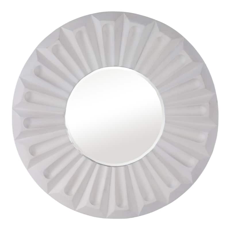 Wood Wall Mirror Modern Round Sculptured Carved Frame - 35" Ivory - 35.5" x 1.75" x 35.5"