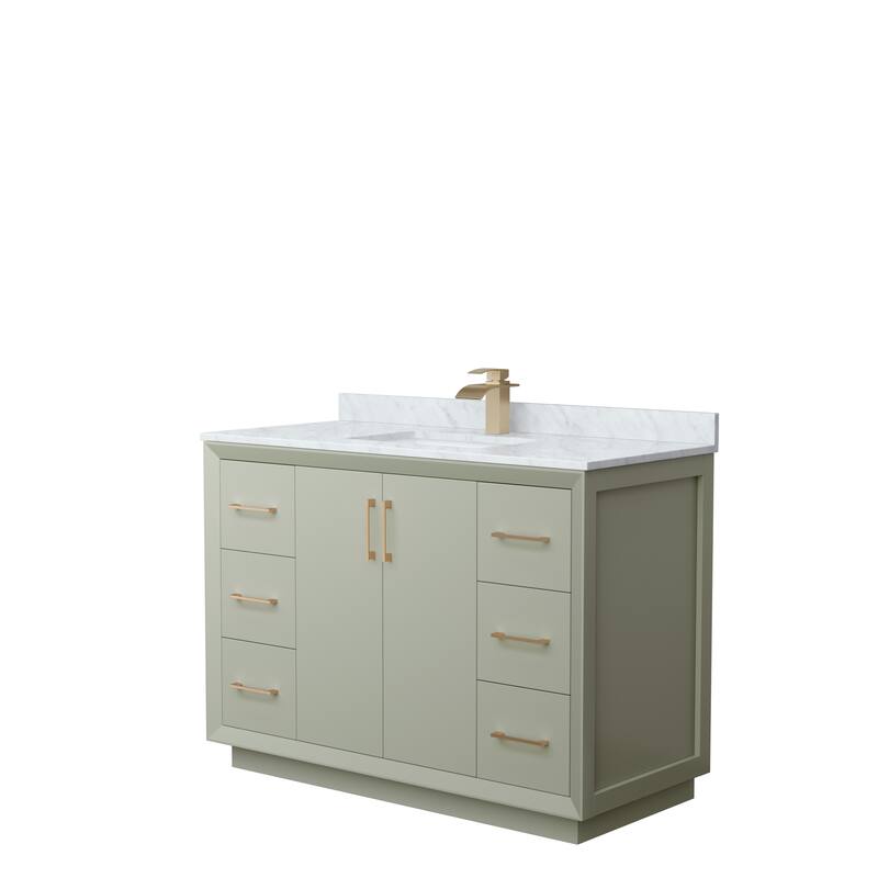 Strada 48-Inch Single Vanity Set, Carrara Marble Top - Light Green, Bronze Trim, Carrara Marble Top